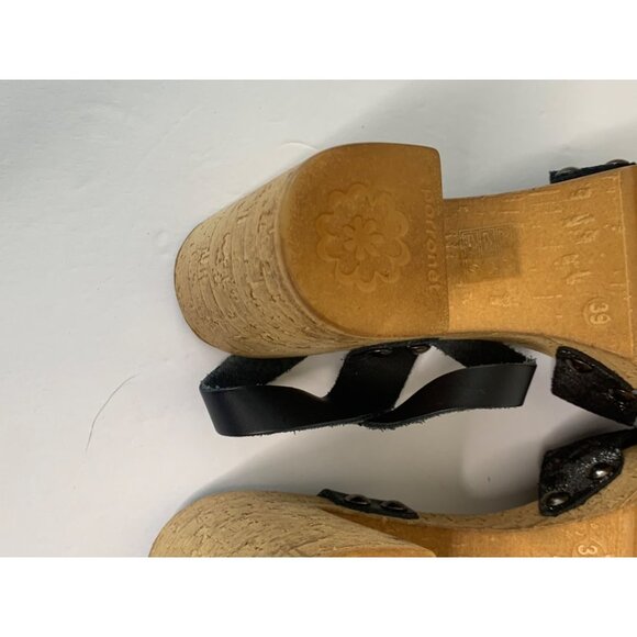 Porronet Black Sparkle Leather Cork Wedge Heels Size 8 - Picture 11 of 13